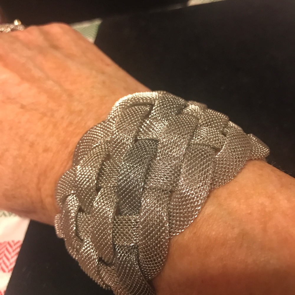 Braided Silvertone mesh magnetic bracelet